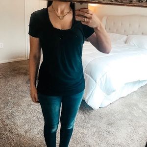 NY&C Black Square Pleated Neck Blouse